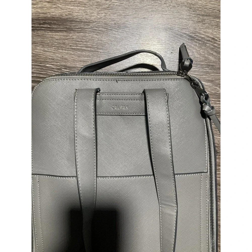 CALPAK Kaya Faux Leather Laptop Backpack Cool Gray